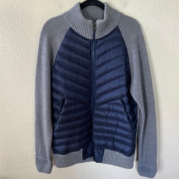 Lululemon Navy Blue Puffer Gray Sweater Zip Up Jacket Size Large - Picture 1 of 12